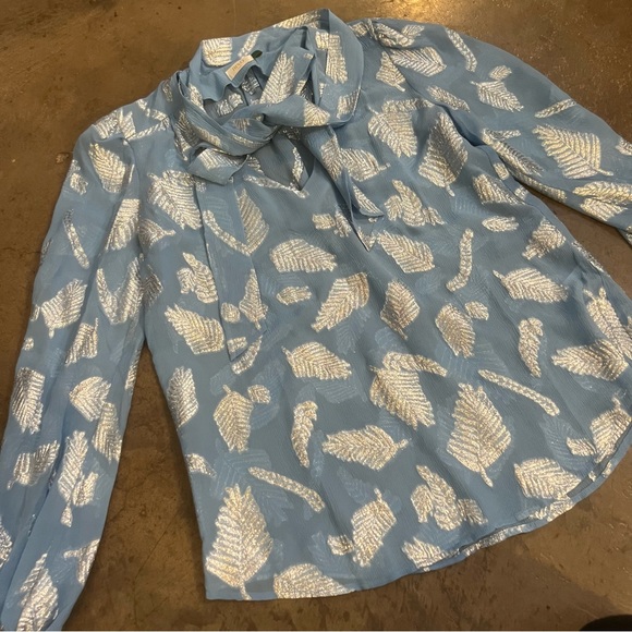 Rixo Blue Silver Thread Fern Top Blouse Long Sleeve Shirt - Picture 3 of 8